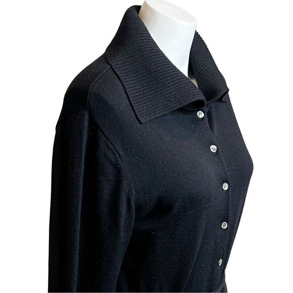 Halogen black merino wool button up cardigan with tie belt size M - Picture 5 of 14